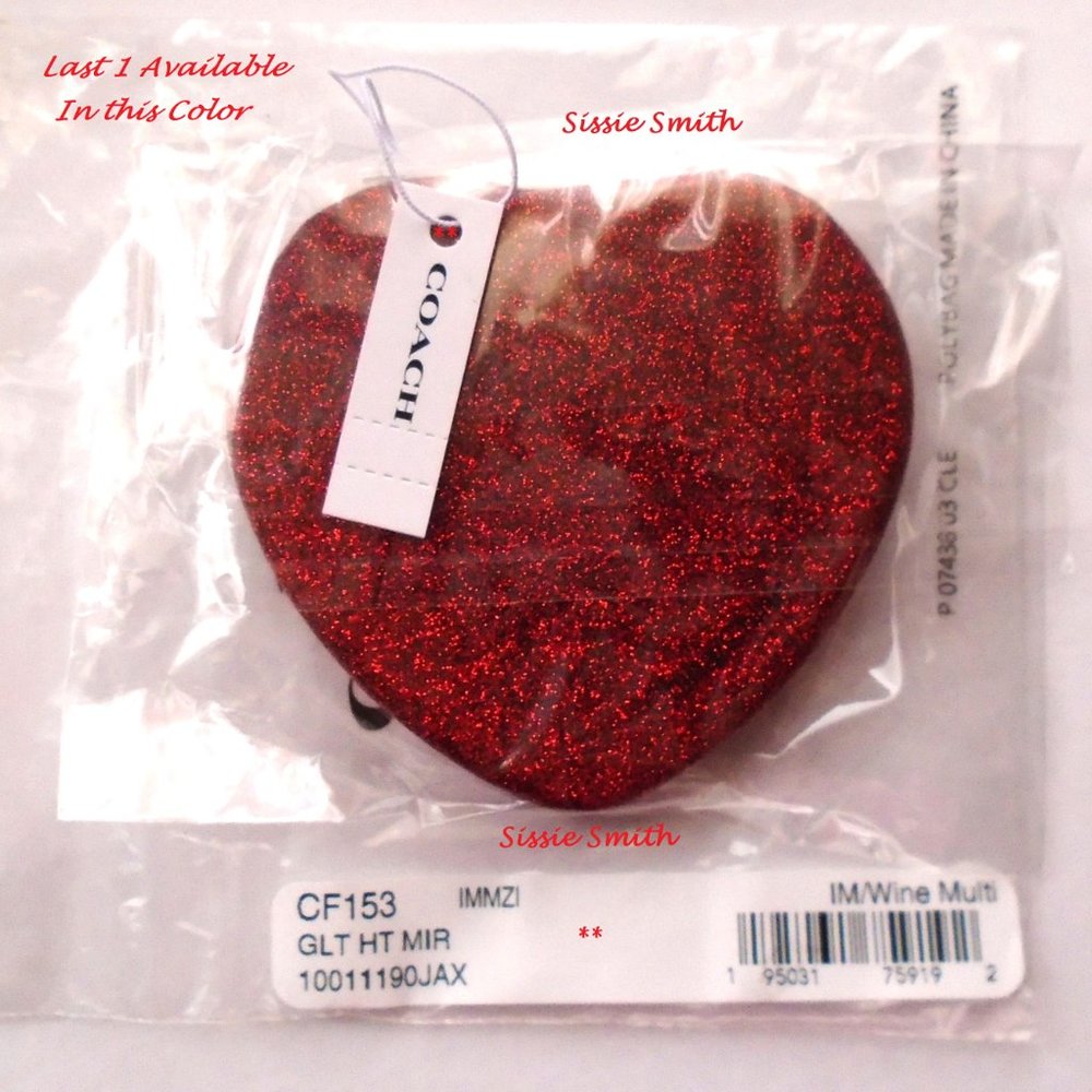 NWT Coach Glitter Heart Compact Mirror